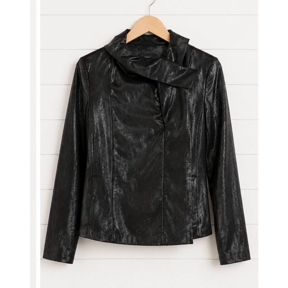 INC international concepts faux leather sheen asymmetrical jacket M - Picture 2 of 8